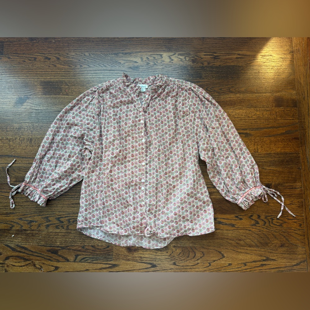 Sundance Pink Floral Button-Front Top with Blue and Green Accents 100% cotton